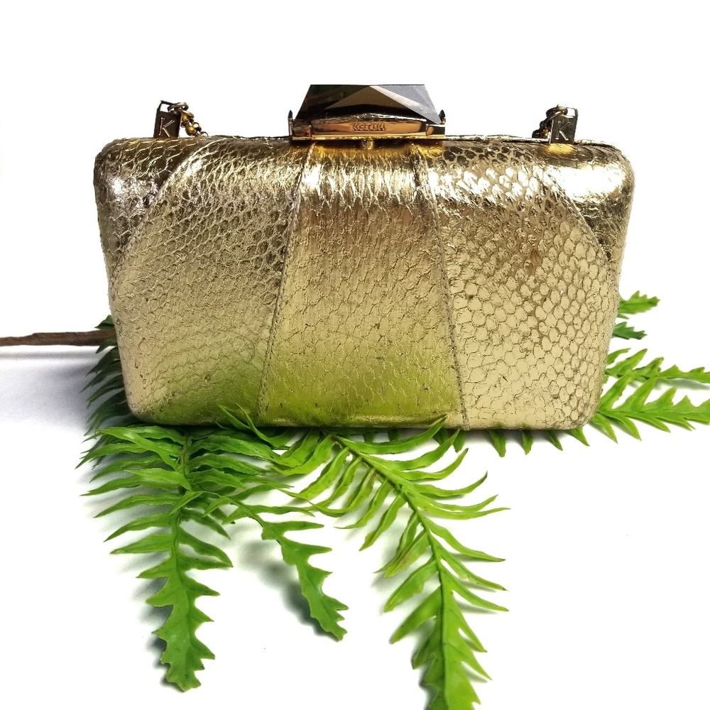 Kotur Morley croc embossed Gold Evening Clutch